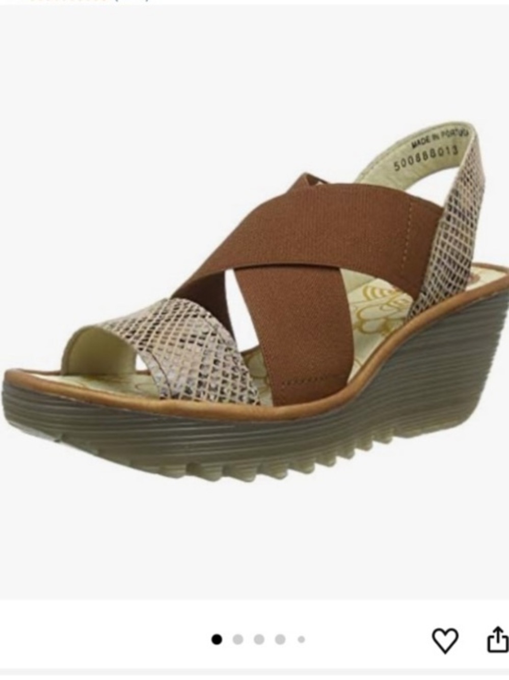 Fly London Yaji Leather Wedge Heeled Platform Sandals Womens 38 7.5-8 Tan Snake